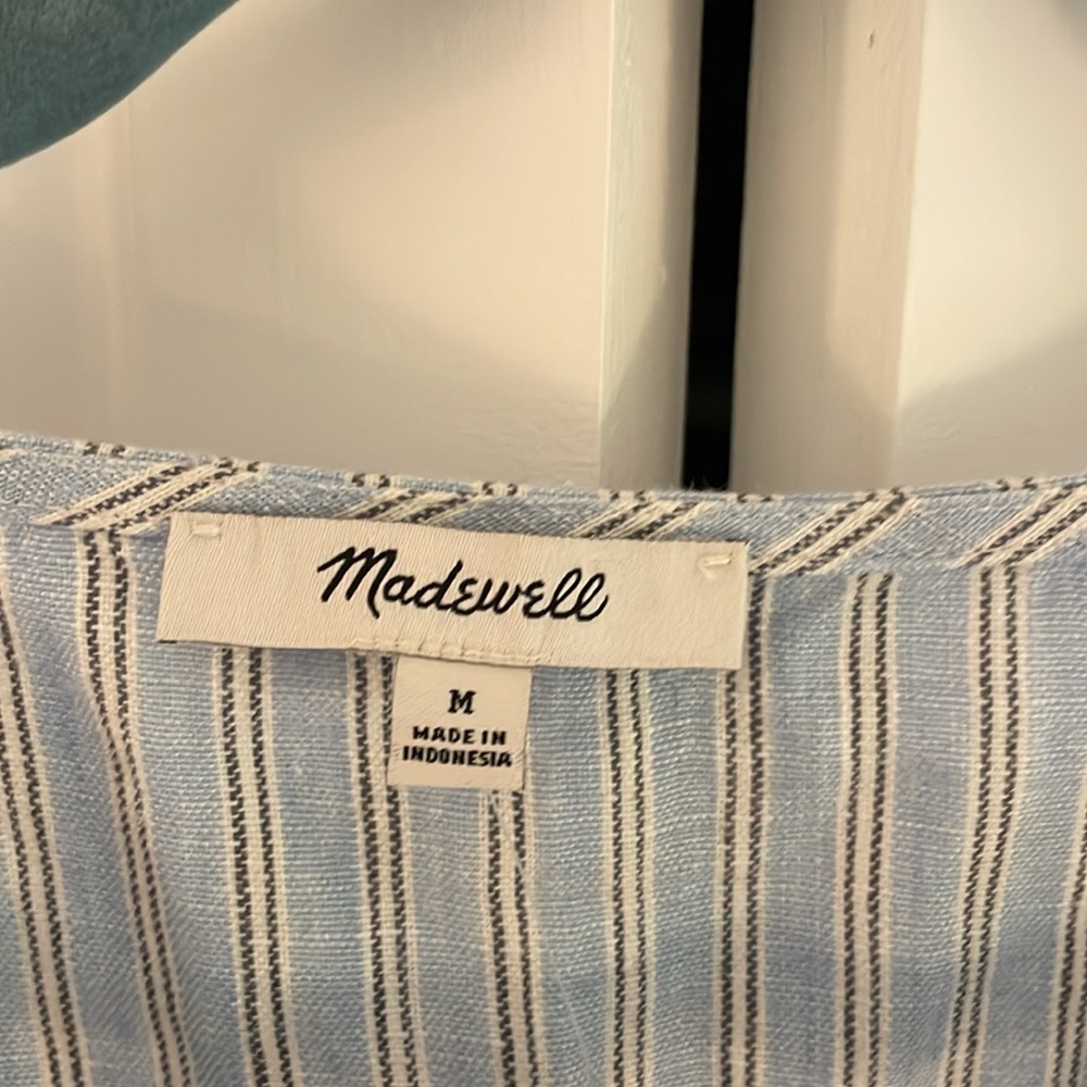 Madewell Cassie Button Front Linen Striped Midi Dress